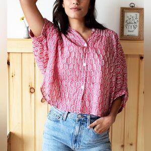 Emerson Fry India Collection MANDARIN COLLAR TOP - ROSEY ORGANIC
